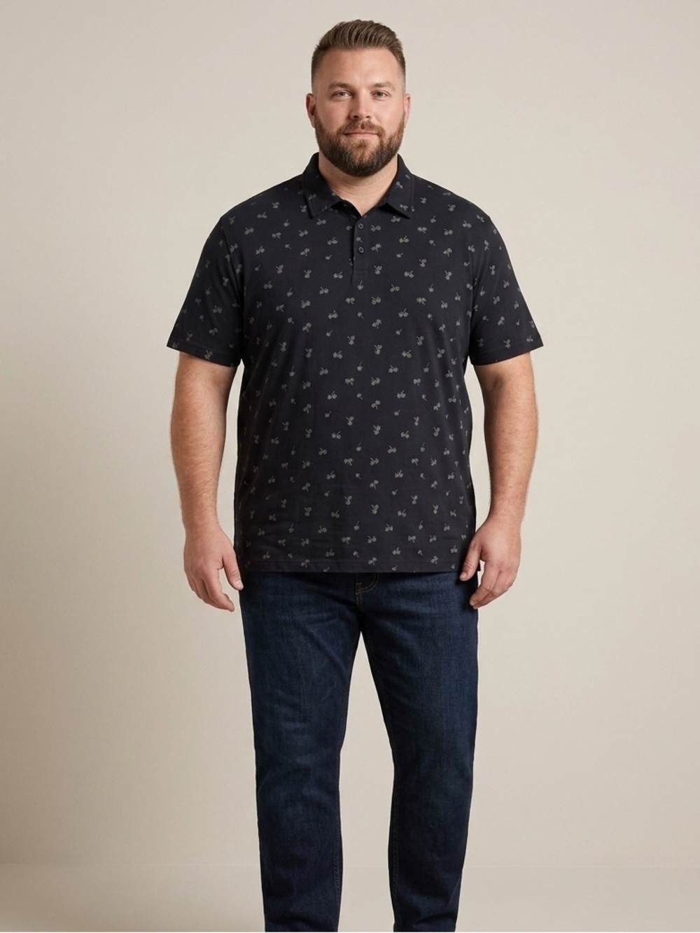 Jachs NY Navy Polo with Palm Tree Print Size 3XL